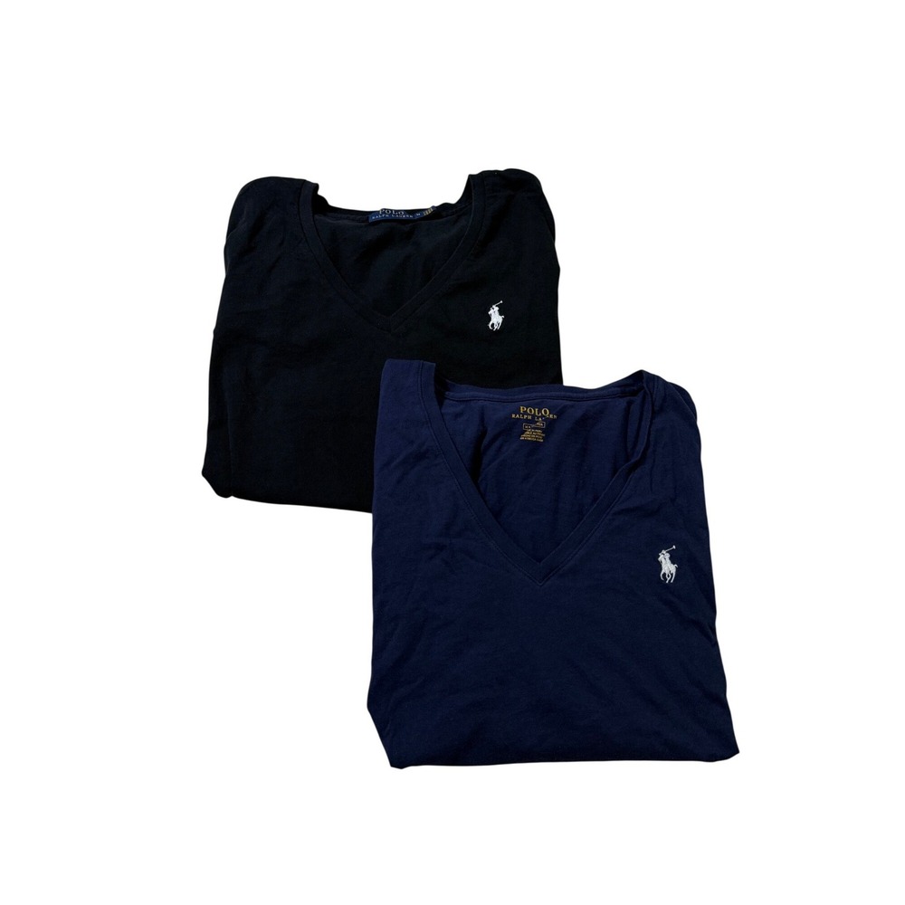 LOT OF 2 Polo Ralph Lauren V-Neck Shirt M Black Navy Blue Basic Casual Classy